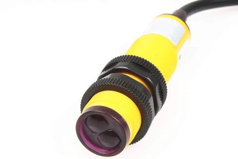 Rugged Proximity Photoelectric Sensor Switch E3F DS10P1 with 10 cm detection range, yellow infrared sensor, non-contact displacement sensor viewed