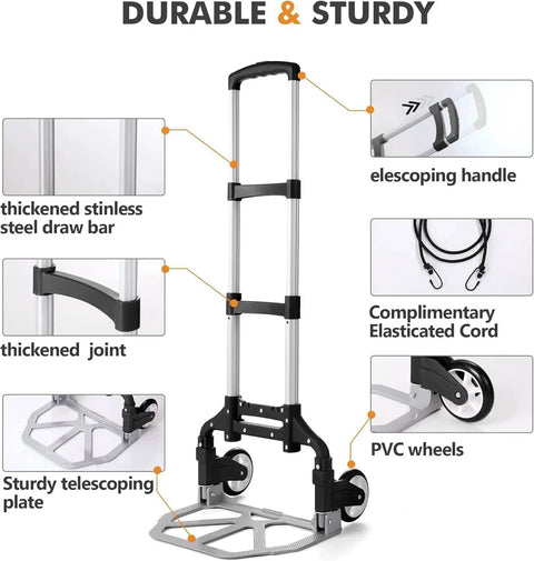 Folding Hand Truck Dolly Cart With Telescoping Handle From 24 To 39 Inches, Lightweight Aluminum Luggage Cart features and materials