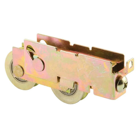 One And A Quarter Inch Steel Sliding Door Tandem Roller Assembly With F-Tab For Patio Doors, Concave Rollers, Ball Bearing, Stamped Steel