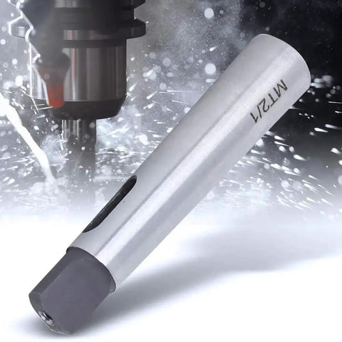 Side view of Morse MT2–MT1 reducing drill sleeve, silver precision-machined taper shank adapter