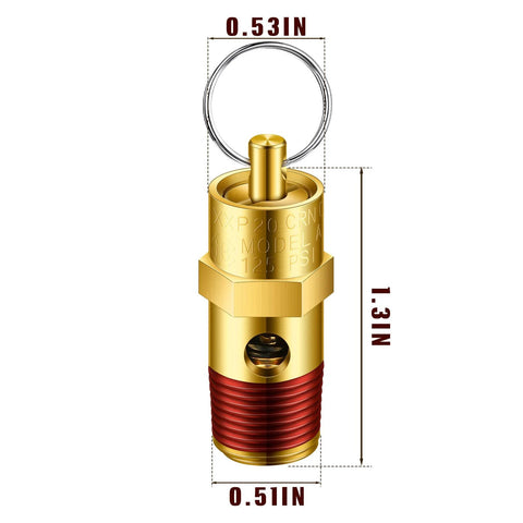 Bonuci brass 1/4 inch NPT pressure relief valve for air compressors with ring and hex nut