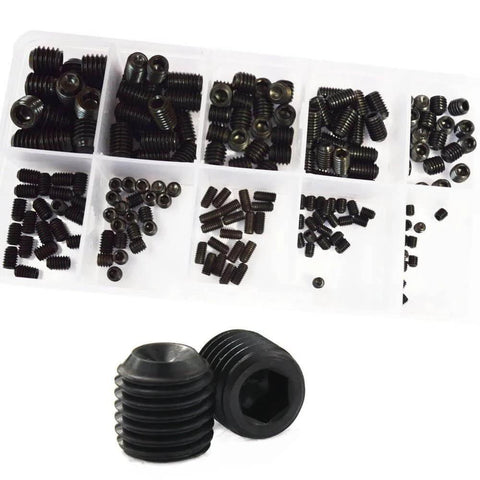 200 Piece Grub Screw Kit M3 M4 M5 M6 M8 Metric Hex Socket Head Cap Screws With Wrenches Durable Alloy Steel Cup Point Hex Drive Assortment Set For Your Home Shop DIY Projects