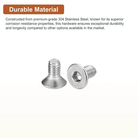 M3 Socket Cap Screws 0.5 x 6mm Flat Head, 100 Pack, 304 Stainless Steel, Full Thread Countersunk Bolts With Hex Drive, duo view
