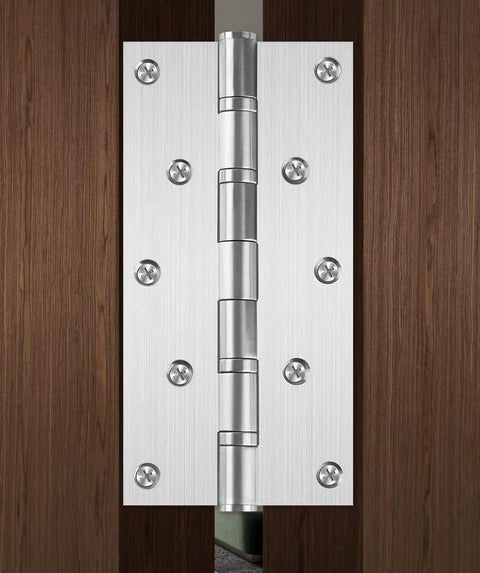 8 Inch Stainless Steel Ball Bearing Door Hinges For Heavy Duty Wood Doors With Square Corner One Eighth Inch Thick Matte Black Finish Includes Mounting Screws Load Capacity Up To 232 Pounds Per Hinge And Rust Proof Construction installed on wood door