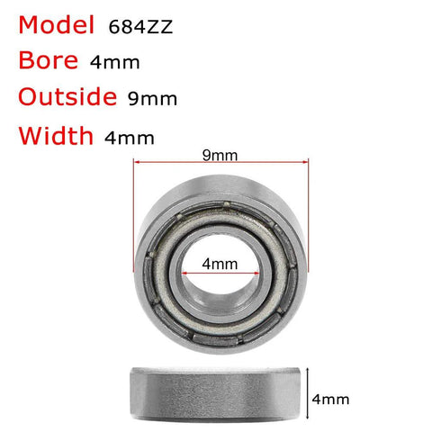 Donepart 684ZZ bearing, 4x9x4 mm deep groove, double shielded, pre-lubricated, 20 pcs