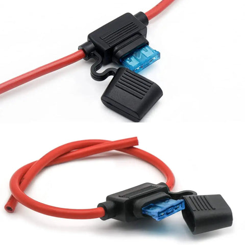 Inline Automotive Blade Fuse Holder Kit With 24 Car Fuses Pack Of 5 Heavy Duty Quick Attach Circuits shown with 12 gauge wiring
