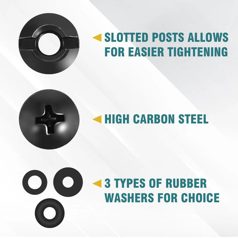 DIY Chicago Screw Hardware Kit For Kydex And Leather Holsters Knife Sheaths And Belt Clips Black 20 Sets with open slotted posts, high carbon steel truss heads, and rubber washers.