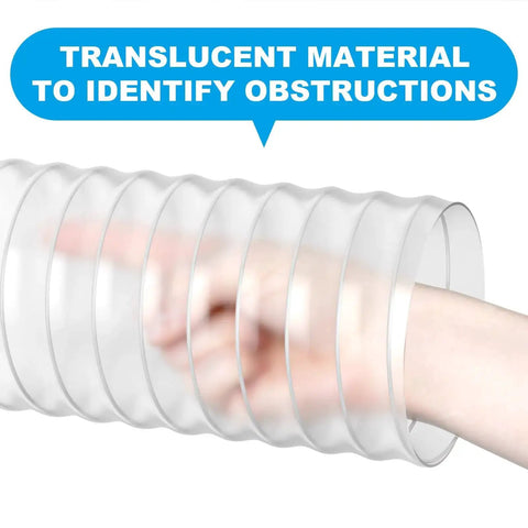 Hand showing transparency of Heavy Duty 4 Inch By 50 Foot PVC Dust Collection Hose for woodworking dust control.