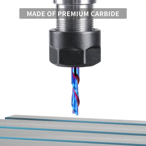 Downcut Spiral Router Bit For Wood With One Fourth Inch Shank And One Fourth Inch Cutting Diameter Solid Carbide With Nano Blue Coating