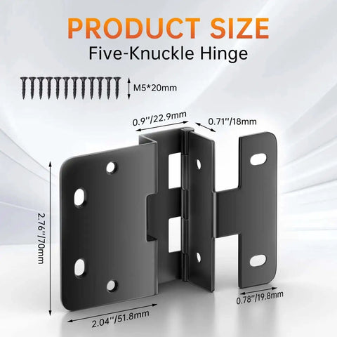 Diagram showing dimensions of Six Pack Five Knuckle Door Hinges For Three Quarter Inch Thick Doors, with screws and hinge measurements.