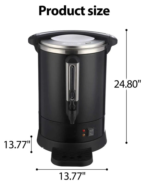 Workhorse 120 Cup Commercial Coffee Maker With 18 L Stainless Steel Urn Double Layer Hot Beverage Dispenser shown with dimensions