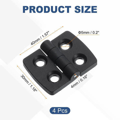 Torque Hinge Set 4 Pack Nylon Self-Closing Hinges 40x30x4mm With 5mm Holes Adjustable Position Control for Electronics Boxes