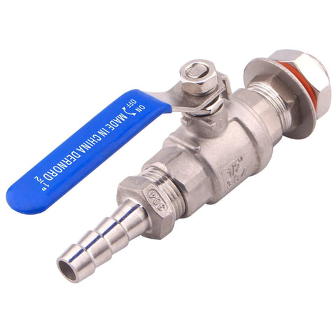 DERNORD stainless steel ball valve with blue lever, 1/2 in NPT to 1/2 in barb hose for home brew kettles