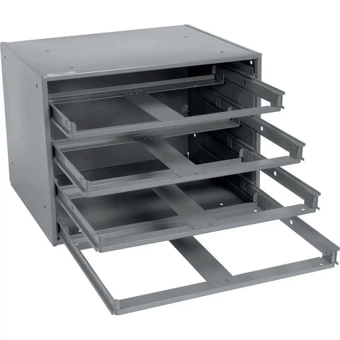 Durable Steel Compartment Box Rack With Four Adjustable Divider Boxes And Large Slide Shelf, 18 Inch Long By 12 Inch Wide