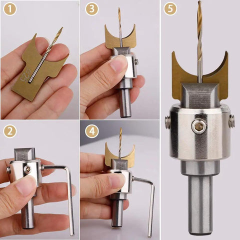 Bead Maker Drill Bit Set Pro Grade 6 To 25 Mm Carbide Ball Blade Milling Cutter Kit 24 Piece Cemented Carbide Bead Making Tools For Spherical Buddha Beads Woodworking, showing assembly and tool in hand.