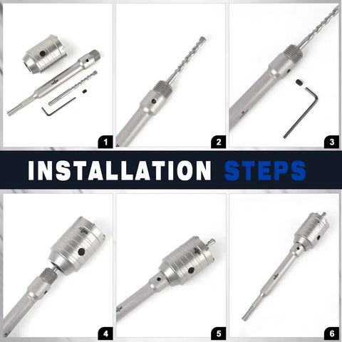 Installation steps for 11 Piece Concrete Hole Saw Kit With 300mm SDS Plus And MAX Shank Tungsten Carbide Tips