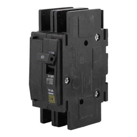 QOU260 Miniature Circuit Breaker 120/240V 60 Amp 1 Phase 4 Pole Nema 3R Rated, side view with on/off switch
