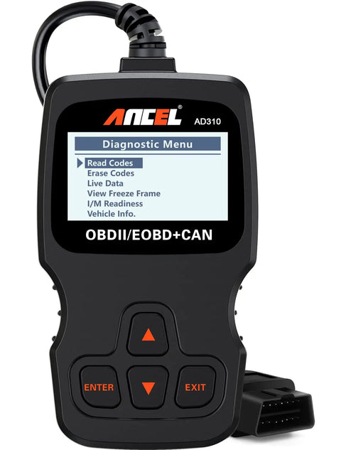 Classic Enhanced OBD II Scanner For Your Ride Read And Clear Check Engine Codes CAN Diagnostic Tool For 1996 And Newer Vehicles Works With All OBD2 Protocol Cars Black, front view.