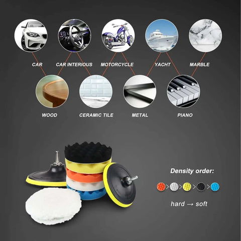 6 Inch Car Polishing And Buffing Sponge Pads Kit With Wool Bonnet Pads For Household Electric Drill And Auto Polisher Includes 8mm M14 Drill Adapter 11 Piece Set