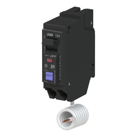 Front view of Single Unit 20A 1-Pole Q-Line Plug-In Circuit Breaker 120/240V with Visible Fault Indicator, UL Listed.