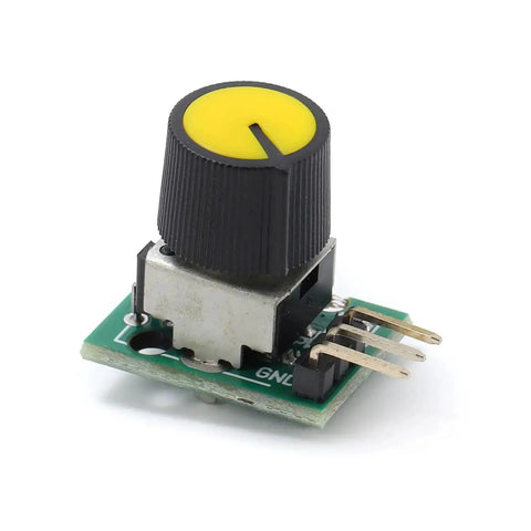 Close-up of PWM Servo And ESC Tester Kit component for FPV RC planes and cars, showing potentiometer dial on circuit board.