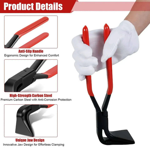 Close-up of Three Piece Sheet Metal Bending Pliers Set With Straight 45 Degree And 90 Degree Jaws showing anti-slip handle and carbon steel
