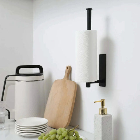 Under Cabinet Paper Towel Holder For Kitchen And Bathroom Wall Mounted Matte Black SUS304 Stainless Steel Roll Rack Installed