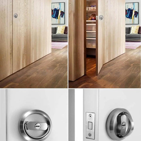 Privacy Door Latch Lock With Keys For Bedroom And Bathroom Doors, Stainless Steel Construction on wooden sliding door