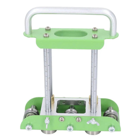 Front view of green 2 Station Roller Bender For 0 To 90 Degree Bends No Sweat Easy To Use Portable Manual Roof Sheet Metal Bender with handle.