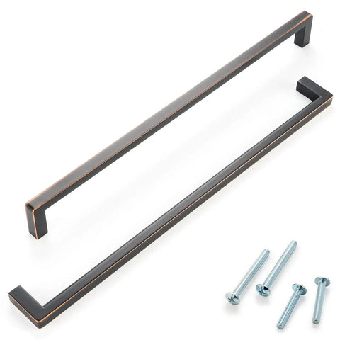 Oil Rubbed Bronze 10 Inch Square Bar Cabinet Pull Handle With 10 Inch Hole Centers Zinc Alloy Smooth Curved Back with included screws.