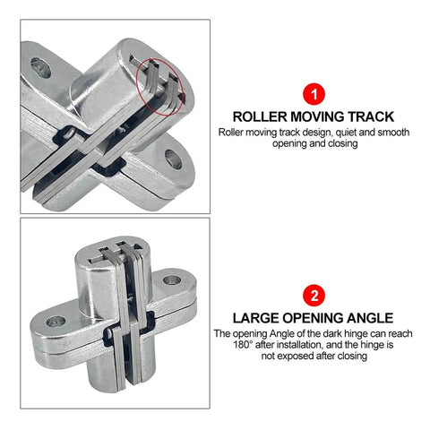 Ball Bearing Door Hinges Heavy Duty 2 Pack Hidden Concealed Cross Hinge With 180 Degree Swing Built Tough Durable Steel Hinges