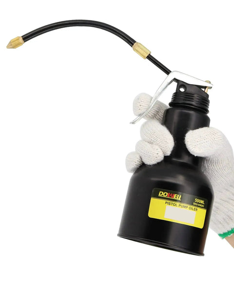 Heavy Duty Metal Pump Oil Can With Dual Spouts For Pistols And Machinery By DOWELL, 16oz 500ml Black Epoxy Coated Oil Gun Lubricator