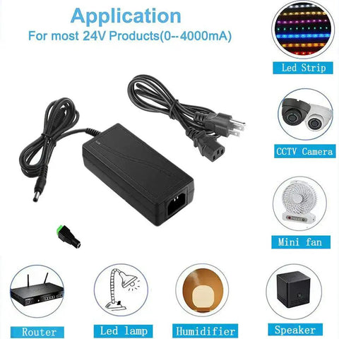 Beefy 24V DC Power Supply 4A 96W 100 240V AC To 24V DC Switching Adapter With 5.5x2.5mm Plug for LED strip lights and CCTV cameras