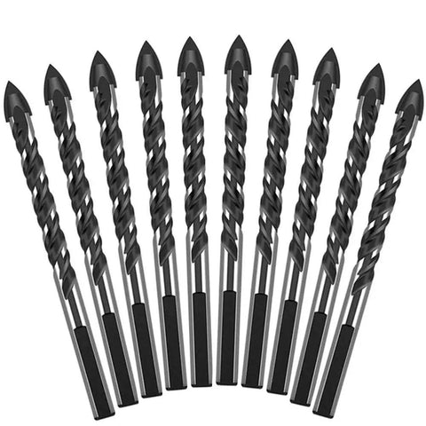 All In One Quarter Inch Carbide Drill Bit Set For Tile Glass Masonry Concrete Marble Ceramic Plastic Wood Brick Cement, Ten Pieces