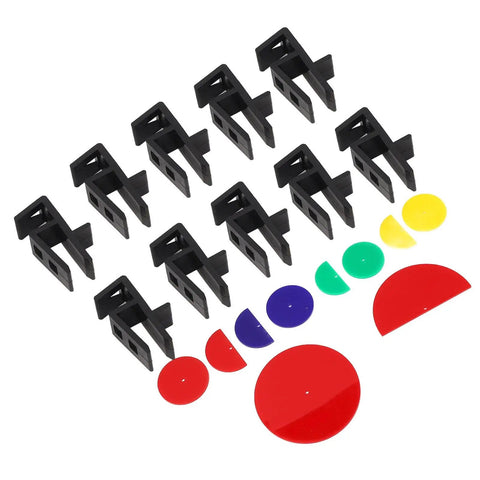 Woodworking Scribing Jig Set For Cabinets And Furniture Assembly with colored ABS plastic pieces and brackets for marking.