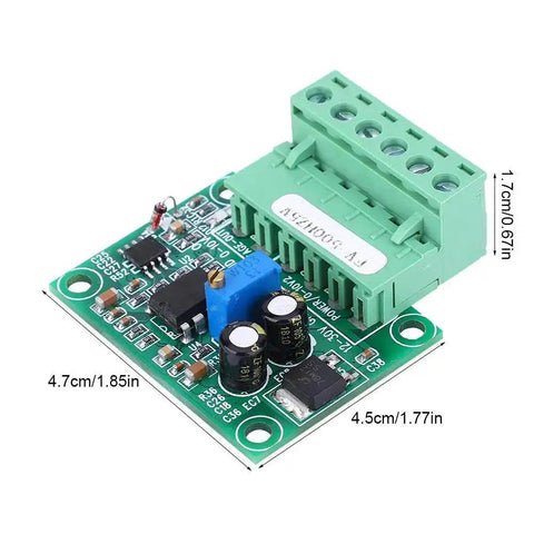FV-500Hz5V Frequency To Voltage Converter Module 0-500Hz To 0-5V Analog Output top view with terminal connectors and capacitors