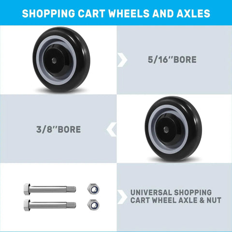 5 Inch Shopping Cart Replacement Wheels Kit With Dual Precision Bearings, Polyurethane Wheels Set, showing 5/16 bore size.