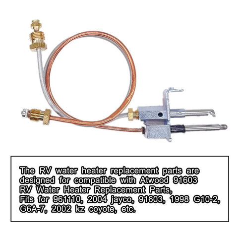 Water heater pilot assembly for Atwood 91603 RV heater; 12-inch copper tube with brass fittings and thermocouple kit