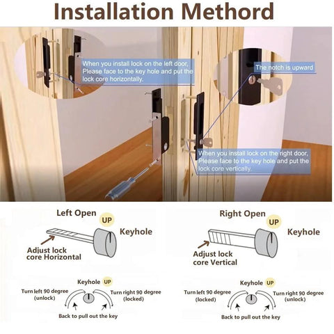 Installation method for Privacy Pocket Door Lock With Key Hidden Barn Door Latch for wooden doors, matte black hardware.