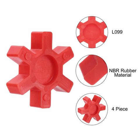 Set Of Four Urethane L099 L100 Jaw Coupling Inserts In Red For L Jaw Couplings, Flexible Solid Center, front view