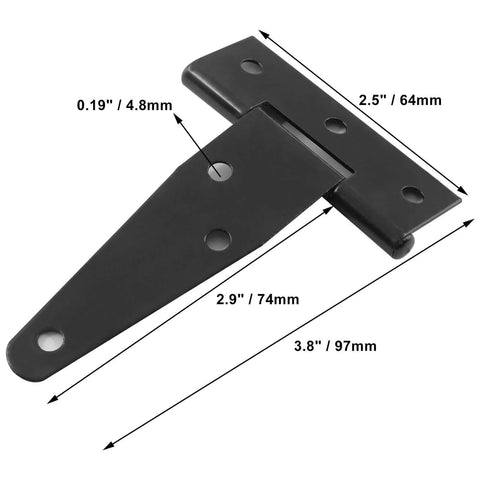 Diagram of Six Pack Of 3 Inch Black T Strap Shed Hinges Heavy Duty Gate Strap Hinges For Barn Doors Sheds Or Wooden Fences