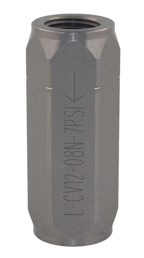 Inline hydraulic check valve, 1/2'' NPTF, metal body, single-direction flow, Amazon brand