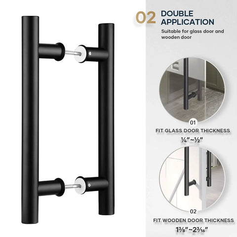 12 Inch Double Sided Push Pull Door Handle Set Matte Black Stainless Steel For Glass And Wood Doors Ergonomic Chamfered Edges H Shape Design Anti Rust Durable And Long Lasting 2 Pack For Easy Installation And Modern Style