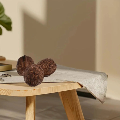 24Pcs Realistic Artificial Walnut Nuts Miniature Faux Fruit Photo Props on a wooden table for home decor and food styling