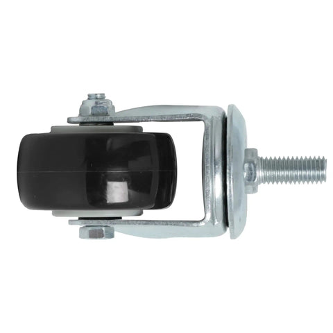 Heavy Duty 2 Inch Stem Caster Wheels Set Of 4 With 1/2 Inch Threaded Post for shelving units, side view of black PU wheel