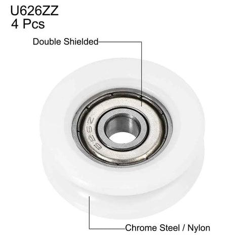 Front view of U Groove Nylon Pulley Bearing Wheel 6x30x10mm U626ZZ Double Shielded Chrome Steel Bearings GCr15 for industrial use.