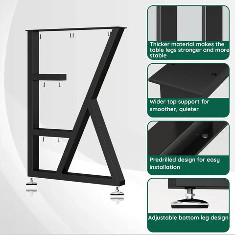 K Shape Beefy Heavy Duty Metal Table Legs Set Of 2, 28 Inches High And 20 Inches Wide, Black Iron With Adjustable Foot Pads