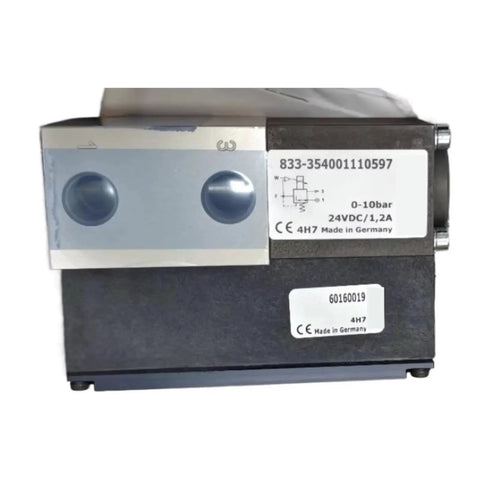Electric proportional valve, automotive, model 60160019, 0-10 bar, 24VDC/1.2A, black with silver mounting plate