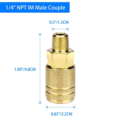 Brass 1/4 NPT M-style quick-connect air fitting with knurled grip for air compressors and tools