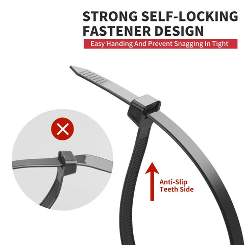 Heavy Duty Zip Ties 500 Pack Black Cable Ties In 8, 12, 14, 18 Inch Sizes, Ultra Strong 220 Lb Tensile Strength, Industrial Plastic Tie Wrap